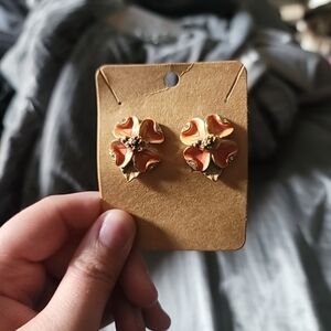 Charming Gold and Orange Fox Stud Earrings